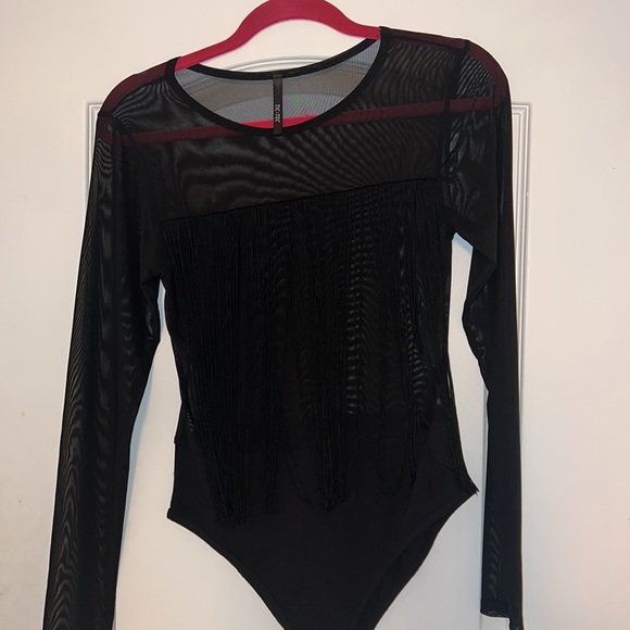 Mesh Fringe Top- Black, bodysuit - Picture 9 of 11